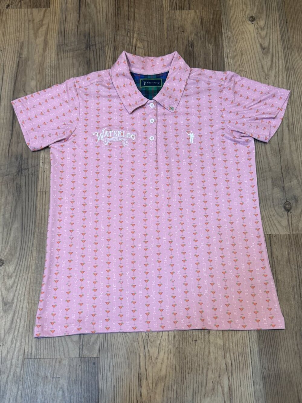 William Murray Golf Pink Polo Shirt Mens Medium Martini Print Waterloo Orange